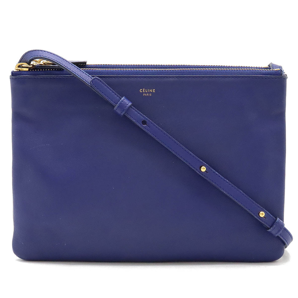 Celine Trio Crossbody Bag Pouch Clutch Lambskin Leather Blue